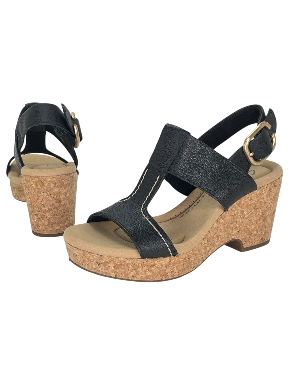Clarks Giselle Style Black Leather Slingback Womens Platform Sandals Size 6M - Picture 9 of 12